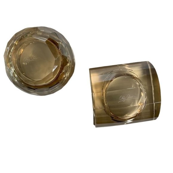 Oleg Cassini Honey Iridescent Crystal Votive Candle Holders Faceted Set of 2 Box - Picture 10 of 12
